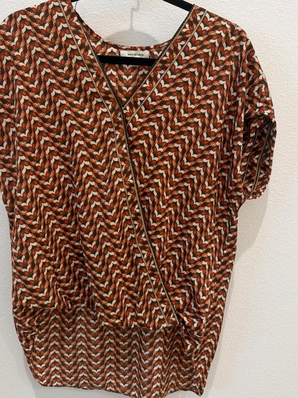 Max Studio Orange and Cream Geometric Button-Down Shirt